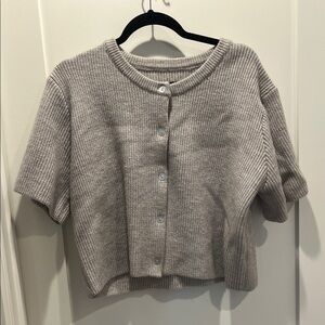 Classic Gray Short-Sleeve Button Cardigan